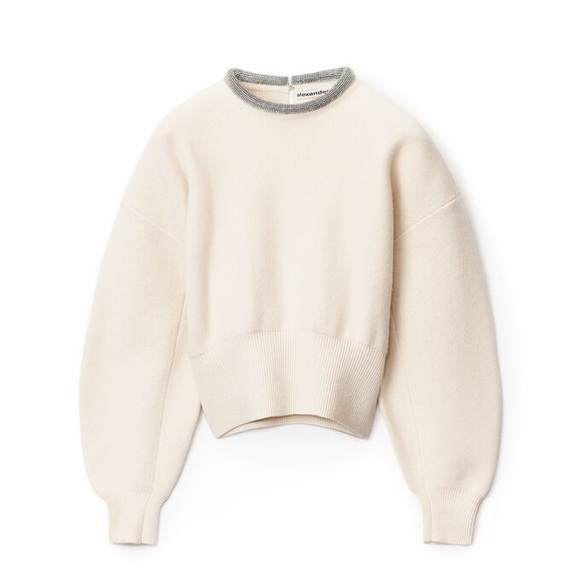 ALEXANDER WANG Crystal Tubular Necklace Cream Long Sleeved Sweater - Picture 4 of 8